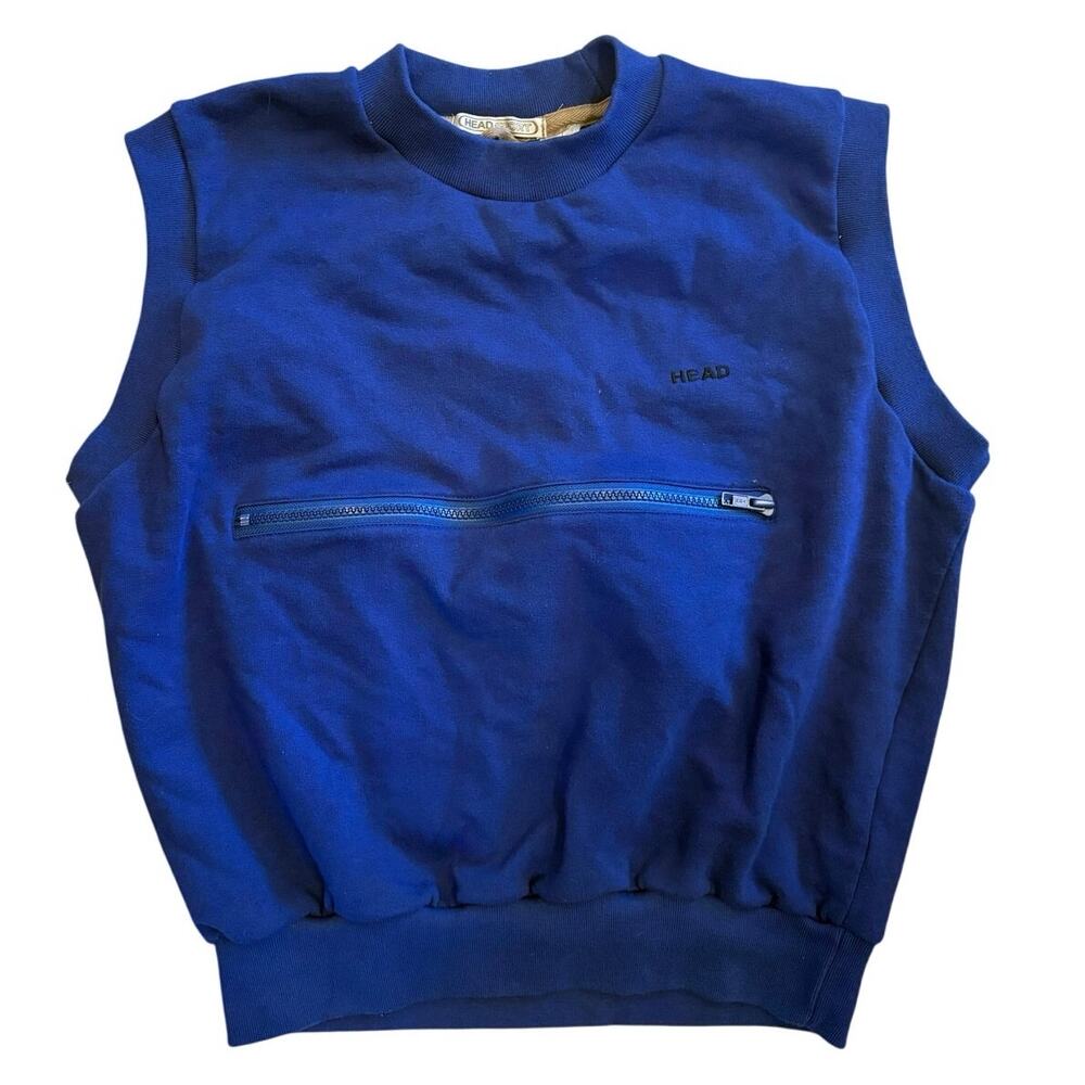 Men's Vintage Head Sportswear Sleeveless Crewneck Shirt Blue Zipper Size Large